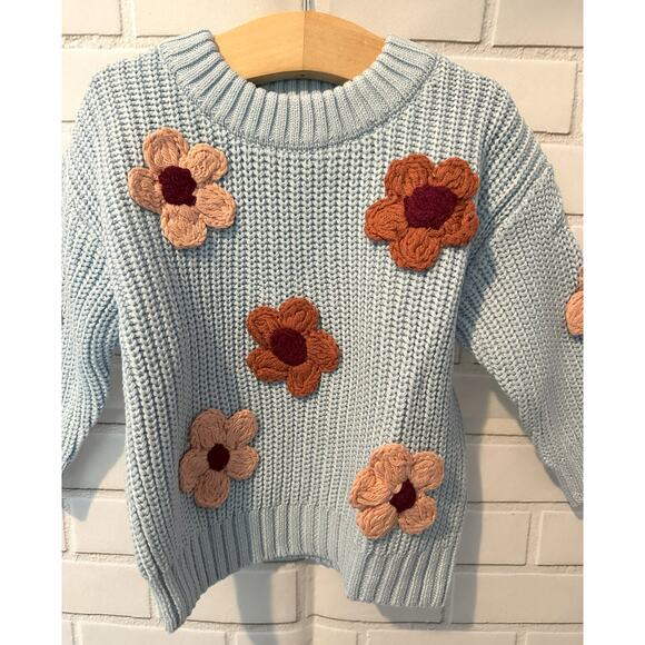 Baby Girl 12 Months blue hand-embroidered Petal & Pine Blue Sweater 100% Cotton - Picture 2 of 4